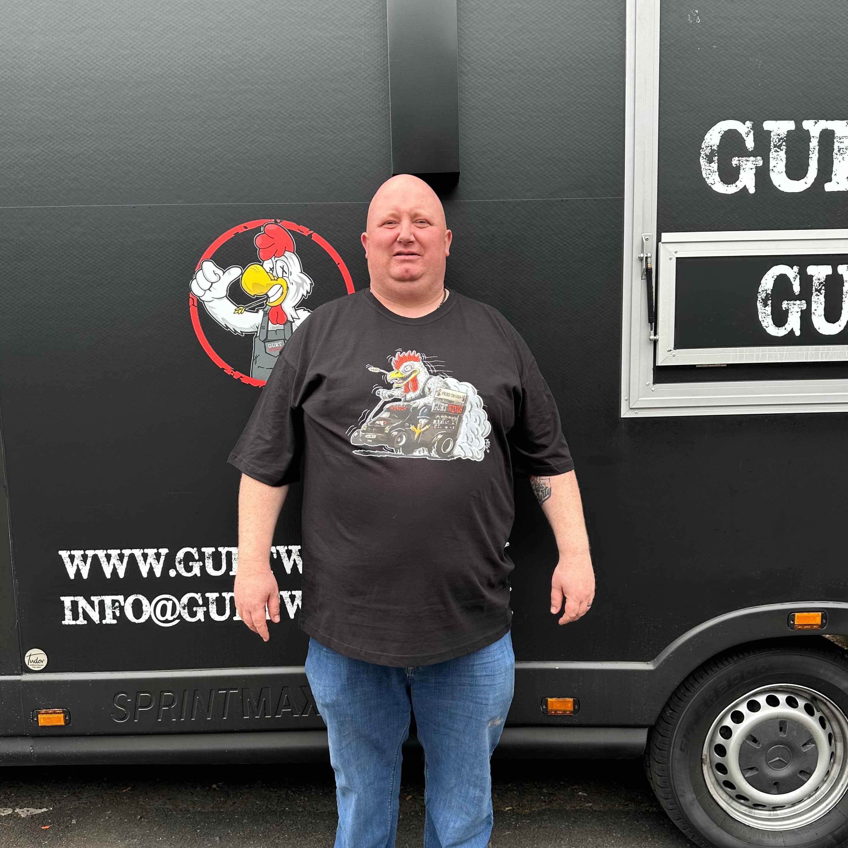 gurty in hot rod t-shirt